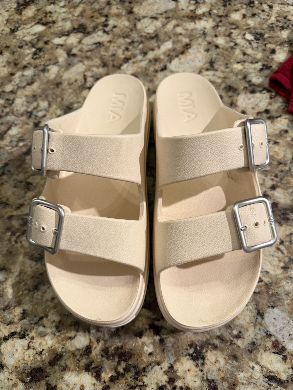 MIA Ivory Adjustable Double-Buckle platform Slide Sandals